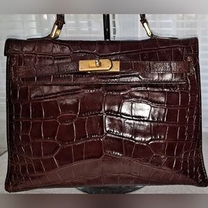 Cristian Florence Brown Crocodile Leather Satchel
